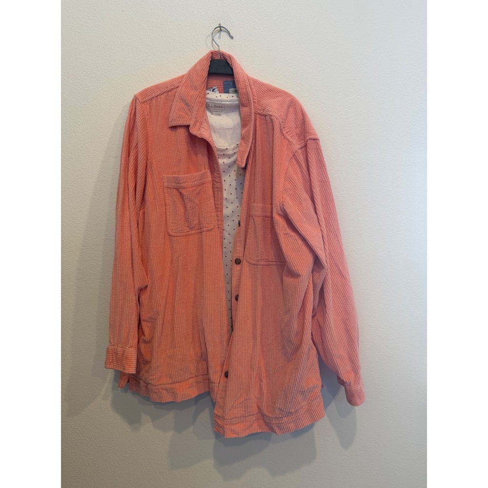 LL Bean Womens 3X Plus Corduroy Shirt and Polka Dot Tee Set Coral Pink Cotton